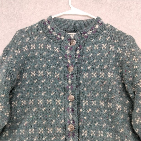 REI 85% Wool Cardigan Button Front Grandma Sweater Green Floral Women's Small - Picture 2 of 12